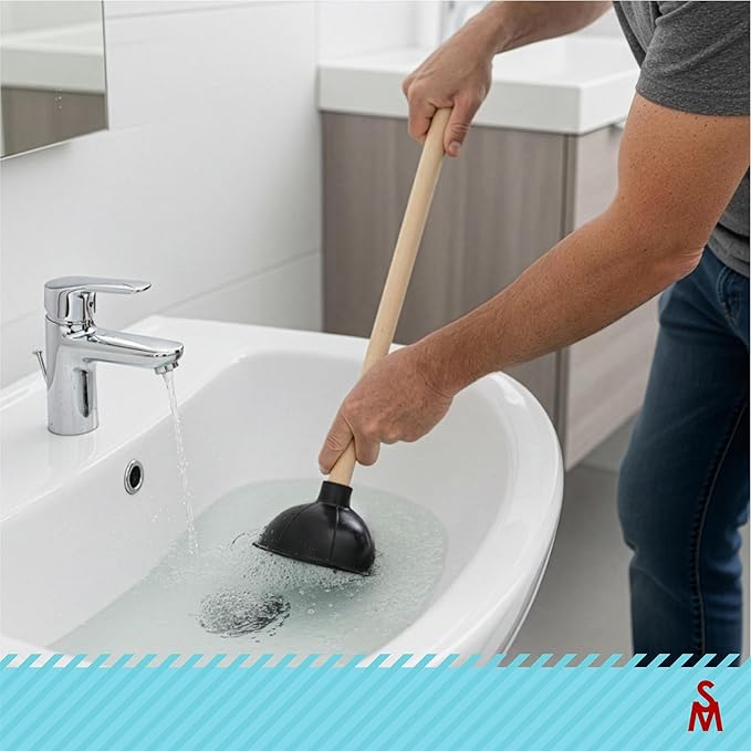 SteadMax Heavy Duty Toilet Plunger, Commercial Grade Double Thrust Force Rubber Cup with Wood Handle (22")