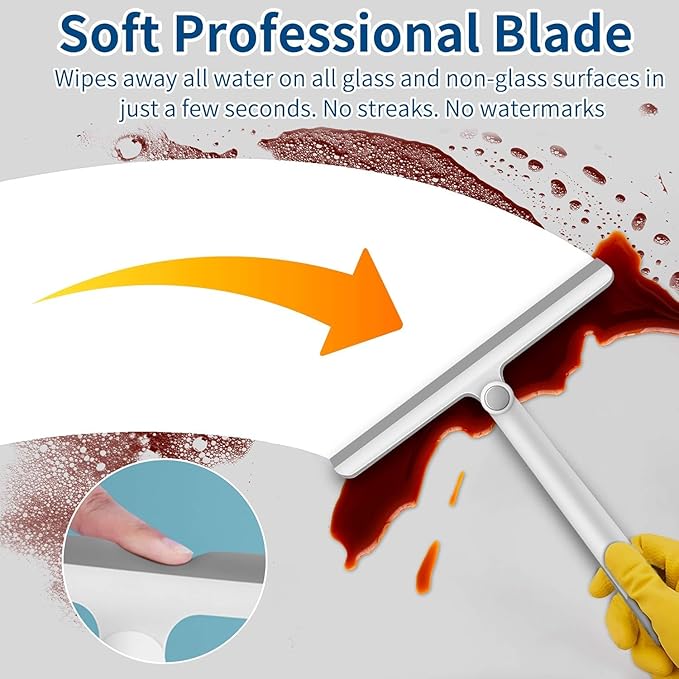 WONDAY Shower Squeegee for Glass Doors Tile and Walls 2 Pack Squiggy Bathroom Windows with 360° Rotation Rubber Blade (Grey-2 Pack)