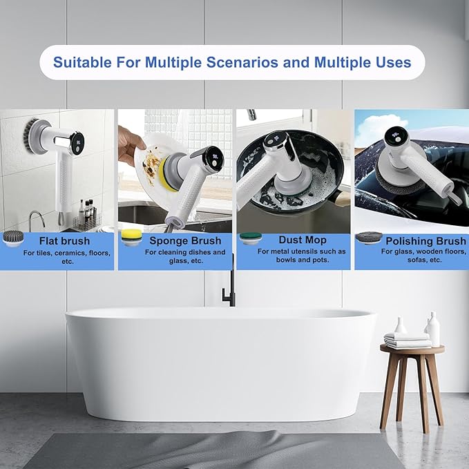 Aminleter Electric Spin Scrubber Cordless Cleaning Brush with Replaceable Brush Heads, Rechargeable Power Scrubber for Bathroom Shower Floor Window Tub Sink