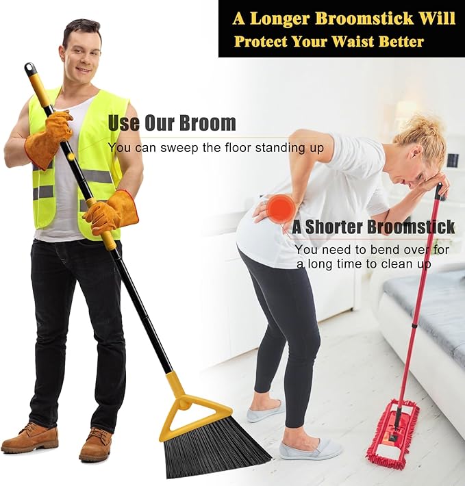PUTNATRUE Heavy Duty Broom Outdoor and Indoor, 3 Pack Upgraded Commercial Angle Brooms, Perfect Yellow Broom of House, Kitchen, Garage, Courtyard