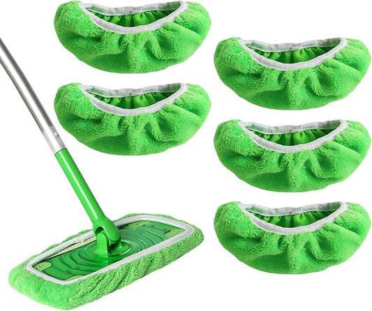 Reusable Microfiber Mop Pads Compatible with Swiffer Sweeper Mop, Wet and Dry Flat Swiffer mop Cover, 5 Pack Washable Swiffer Pads for Surface/Hardwood Floor Cleaning (Mop is Not Included)