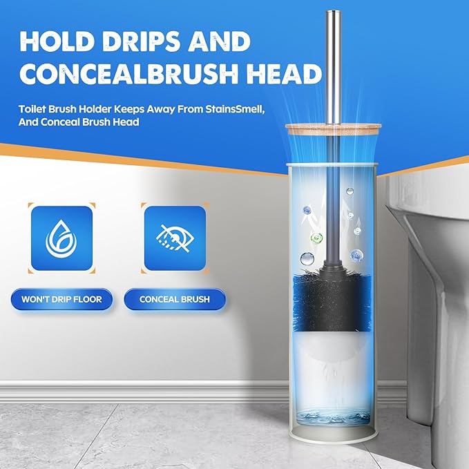 Compact Toilet Brush & Holder,SetStainless Steel Handle Toilet Brush,Deep Cleaning,Durable Nylon Bristles,Splash-Proof Design(White&Black)