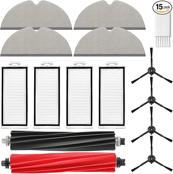Replacement Accessories Compatible with Roborock Q5 Pro / Q5 Pro+ / Q8 Max / Q8 Max+ Vacuum Parts: 1 DuoRoller Brush, 4 Washable Filters, 4 microfiber Mop Pads, 4 Side Brushes and 1 Cleaning Tool