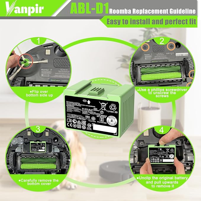 ABL-D1 Battery for iRobot Roomba i7 i7+ j7 j7+ j9 7158 7550 e5 e6 and i4 i4+ i8 i8+ Replacement Lithium Ion Battery for Roomba i and e and j Series (Not Compatible with Roomba Combo Series)