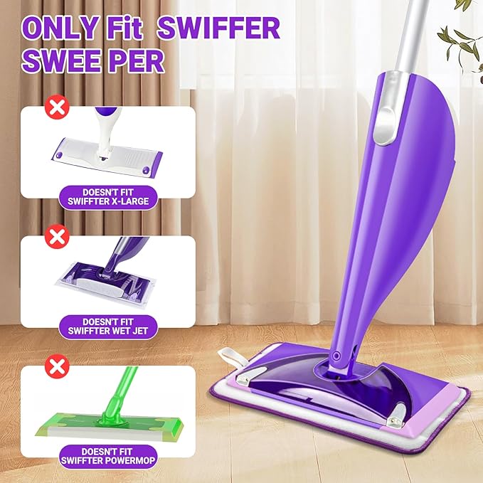 Microfiber Mop Pads for Swiffer Wet Jet Mops,SealUncle Wet Pads Refills Fit 10"- 12" Spray Mops,Reuasable & Machine Washable,2-Pack (Purple)