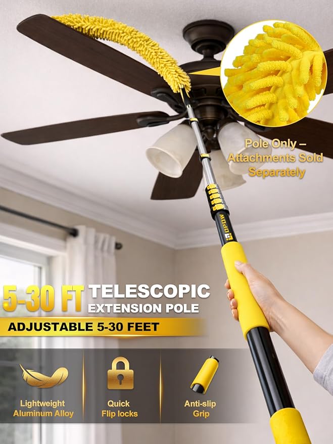 Opow 7-30 FT Telescopic Extension Pole, Multi-Purpose Aluminum Alloy Telescoping Rod with Universal Twist-on Metal Tip Flip-Lock Design, for Painting Cobweb Dusting, Window Cleaning, Christmas Lights