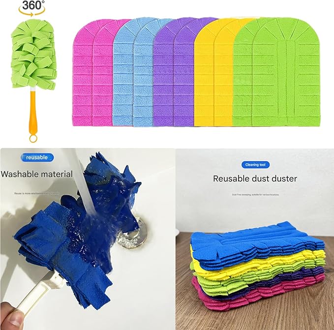 360° Electrostatic Duster Refills with Duster Handles, Reusable Duster Refills Washable Hand Duster, for Cleaning, Office, Ceiling Fan (1 Handle + 20 Refills)