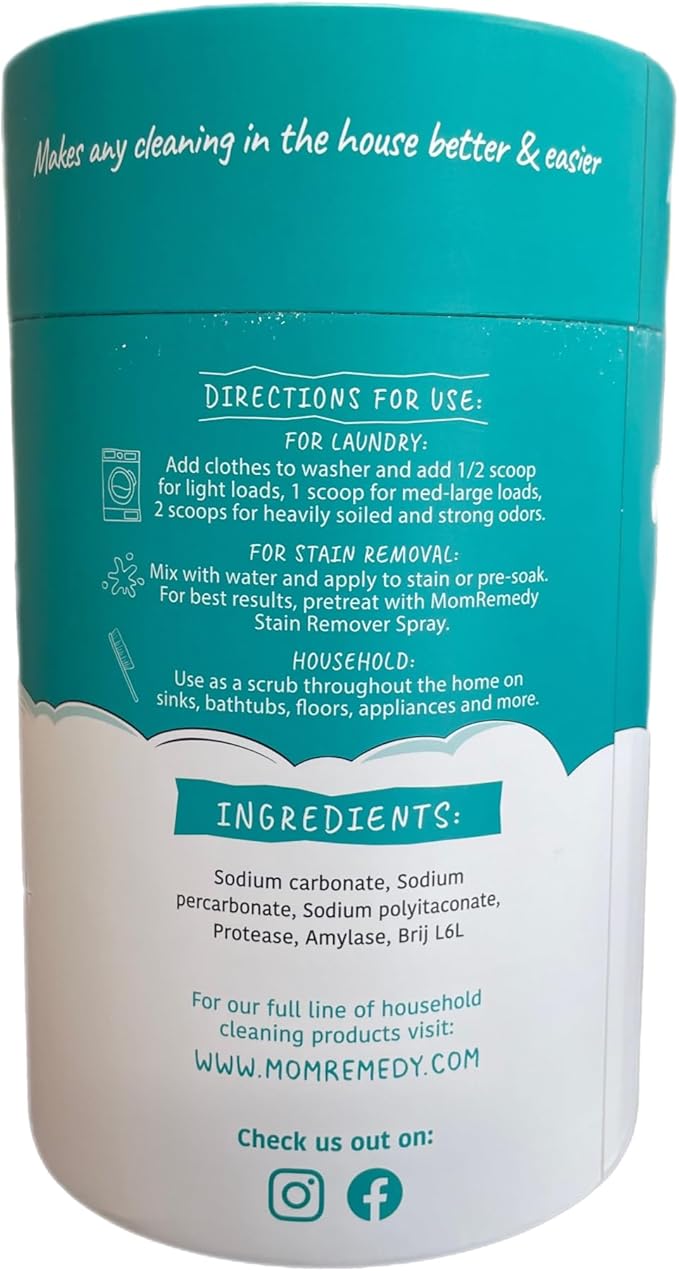 Laundry Booster and Stain Remover Scrub, MomRemedy Oxygen Whitener, Whiten Whites and Brighten Colors, Remove Stains, Household Cleaning Scrub, Chlorine Bleach Free