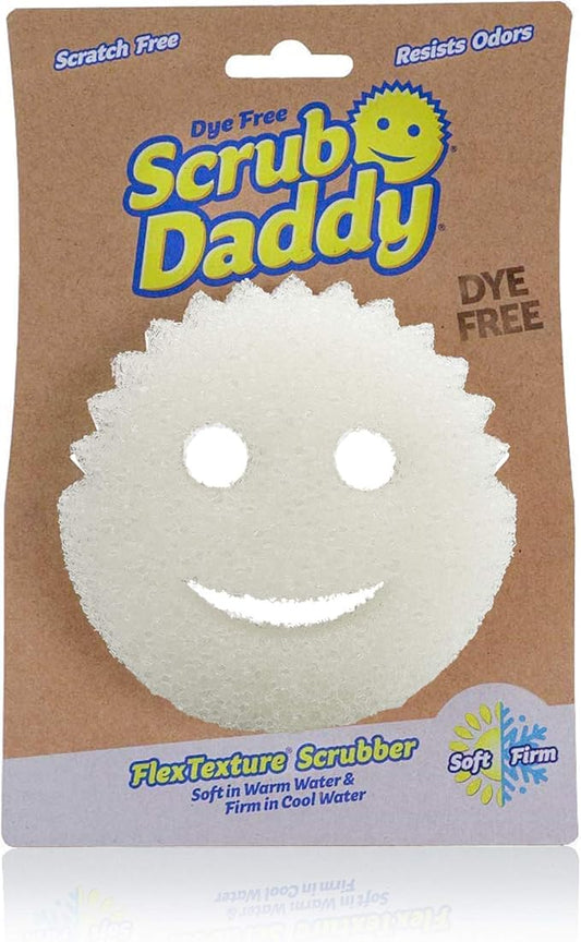 Scrub Daddy- Scrub Daddy Dye Free- FlexTexture Sponge, Soft in Warm Water, Firm in Cold, Deep Cleaning, Dishwasher Safe, Multiuse, Scratch Free, Odor Resistant, Functional, 1pk (Pack of 1)