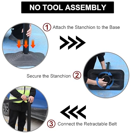 OangeStar 4-Pack Commercial Crowd Control Stanchions with 10ft Retractable Belt - Heavy Duty Queue Barriers for Events, Black Rubber Base Post for High Traffic Areas, Banks & Retail Stores