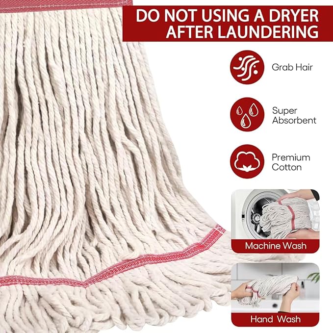 MATTHEW CLEANING Heavy Duty Mop Head Commercial Replacement for General and Floor Cleaning, Wet Industrial Blue Cotton Looped End String Head Refill (Case of 24) White
