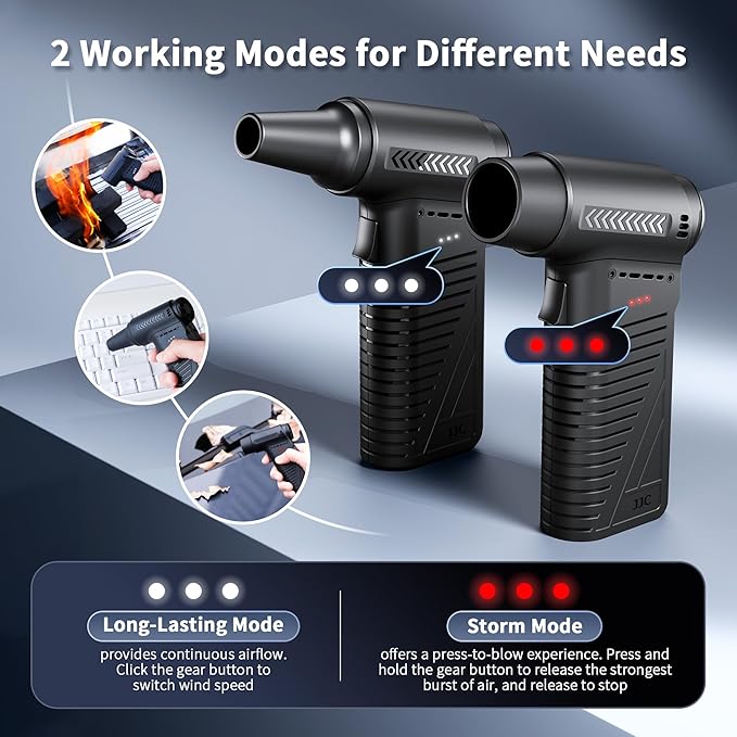 JJC Electric Compressed Air Duster with Brushless Motor, Portable 4-Gear Blower with Strong Airflow up to 42m/s, Rechargeable Cordless Blaster for PC Keyboard Camera Lens Home Ourdoor Car Cleaning