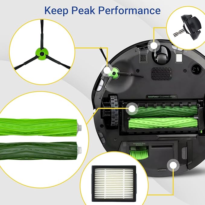 Replacement Parts Accessories for iRobot Roomba J Series J5 J5+ J6 J6+ J7 J7+ J8 J8+ J9 J9+ Vacuum Cleaner Attachment Kit, 1 Main Brush, 5 Side Brush, 5 Filter, 1 Caster Wheel (Not for Combo j7+/j9+)
