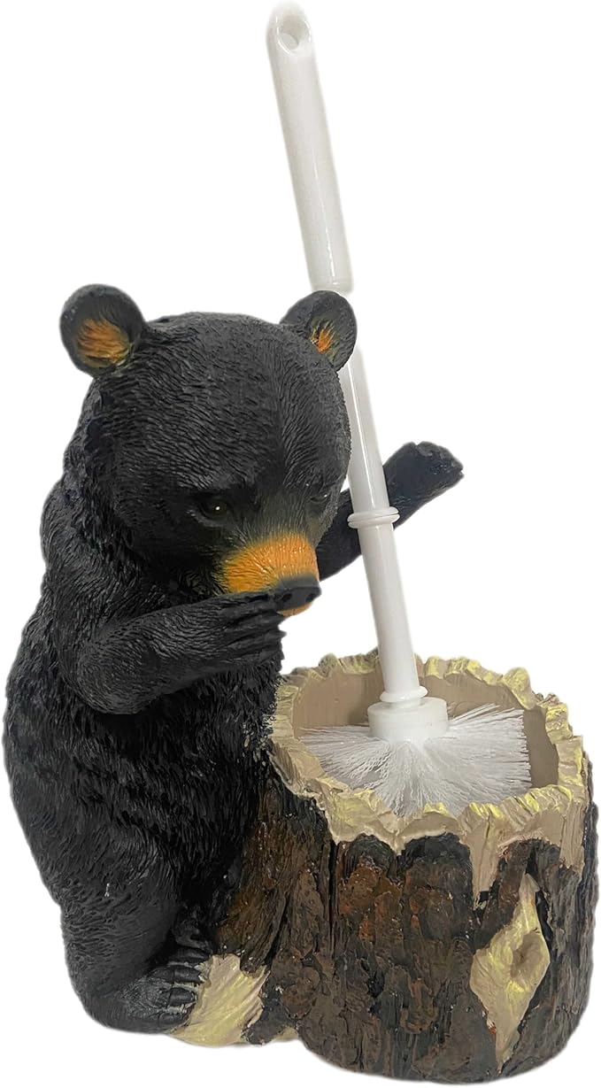 BGBWBFBR Whimsical Black Bear Toilet Brush Holder Set - Unique Cub Shape Decorative Bathroom Cleaning Kit for Cabin Owners, Bear-Themed Home Decor, Cozy Cabin Gifts