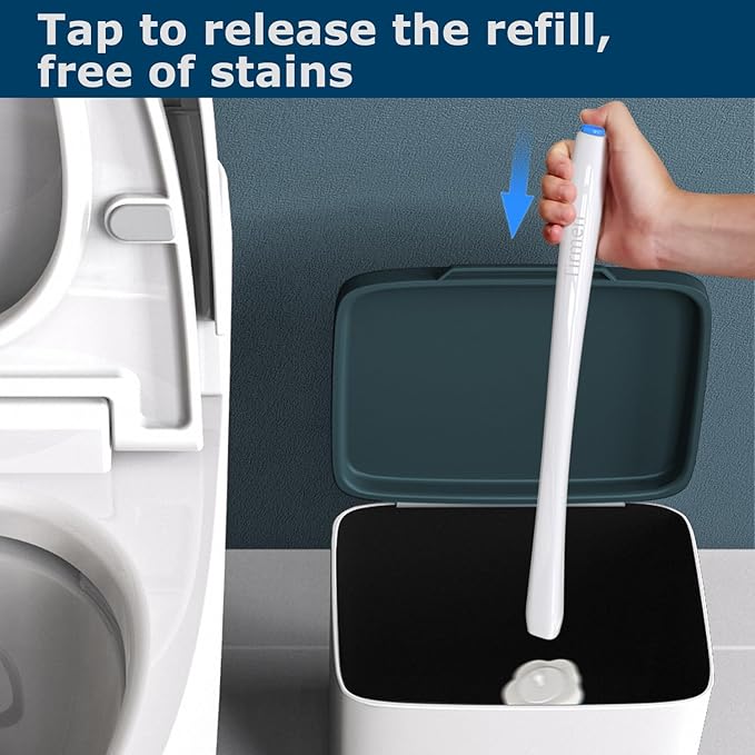 Disposable Toilet Brush: Toilet Bowl Brush and Holder Set with 24 Wand Refills, Upgraded Handle, 2X Cleaners, Toilet Cleaning System with Storage Caddy for Sink, Bathtub, Floor, Drain (2 Sets, Blue)