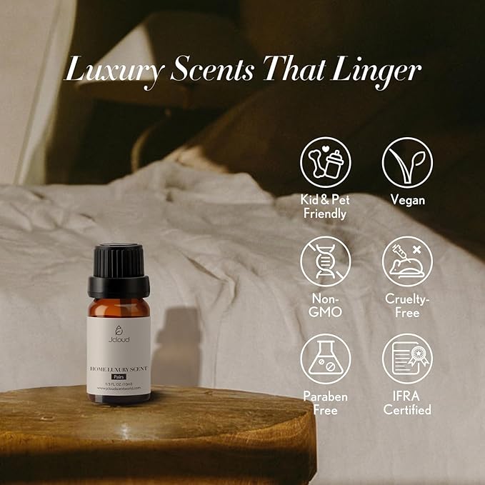 JCLOUD Paris Essential Oil for Diffuser - Hotel Diffuser Oil & Home Luxury Scents - Pure Aromatherapy Diffuser Oil with Rose, Jasmine and Honeysuckle, Natural & Pet Safe - 10mL