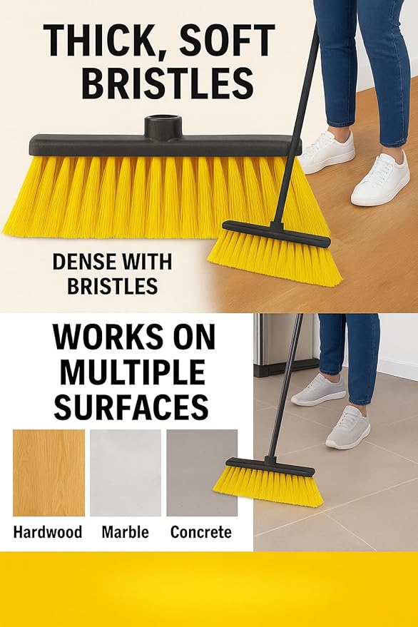Healing Atlas LUZIA Yellow 14" Premium Broom Head – Extra Dense Soft Flagged Bristles – Deep Sweep – Universal 7/8" Thread – Recycled PP – Handle Not Included(Yellow, LUZIA)