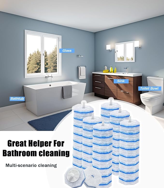 60 Pcs Disposable Toilet Wand Refills for Clorox, 5X Cleaning Power Scrubber, Upgrade Fiber Cleaner Heads for for Toilet and Bathroom Cleaning