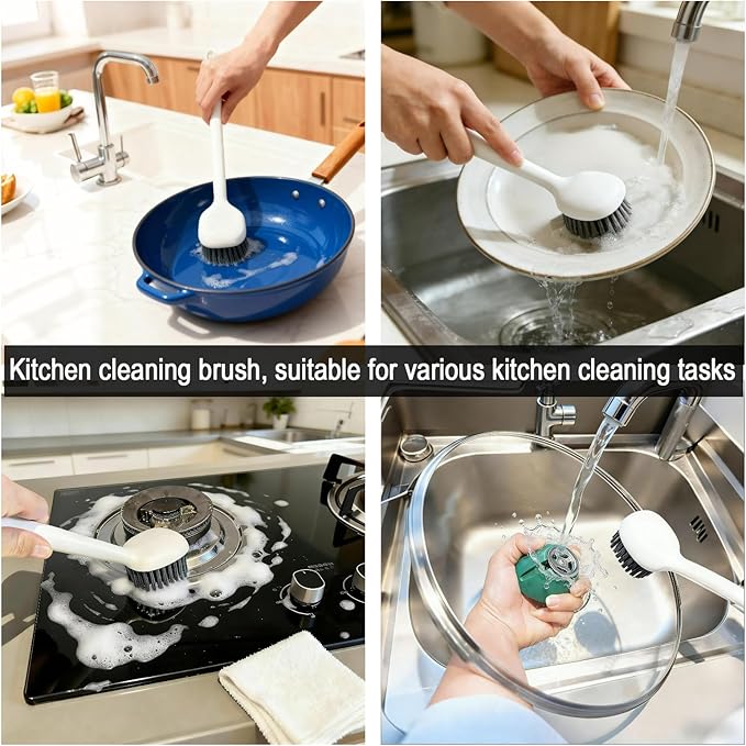 Xaspac 2-Piece Set Handheld Dish Brush with Brass Scrubber and Steel Scraper for Stubborn Grease - Dual-Head Cleaner for Pots, Pans, Stovetop, Sink