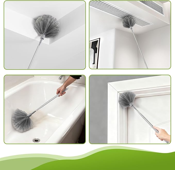 MimAuto 7-in-1 Telescopic Duster Kit with 100-Inch Pole, Microfiber & Cobweb Brush for Ceiling Fans, Blinds, High Cleaning