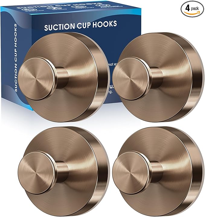 MOTAIPEAK Suction Cup Hooks for Shower,4Pcs Shower Towel Suction Hooks,No Drill Towel Hooks for Bathroom Wall,Kitchen,Glass,Mirror,Tile to Hang Towels,Robes,Loofah-Champagne Bronze