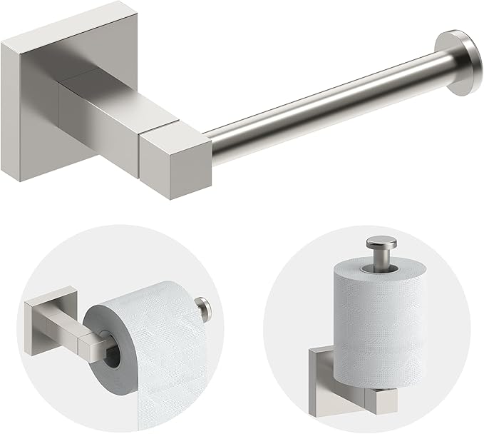 RUACQ Toilet Paper Holder Wall Mount,Square Base Tissue Roll Holder for Bathroom,Toilet Roll Holder Stainless Steel(Brushed Nickel)