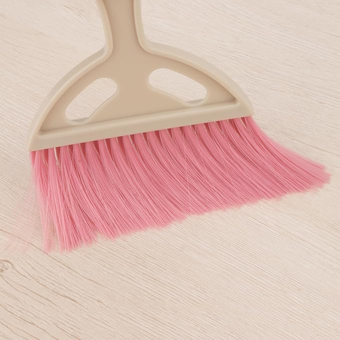 Brosay Mini Dustpan and Brush Set Portable Small Broom with Dust Pan Handheld Hangable Whisk Broom and Dust Pan for Home, Kitchen, Table, Office, Car 1 Pcs (Pink)