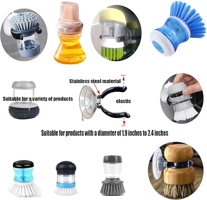XNDGURE Soap Dispensing Palm Brush Holder Dish Brush Holder for Kitchen Brush Dish Brush With Soap Dispenser Pot Black Sink Stand Organizer (Open)