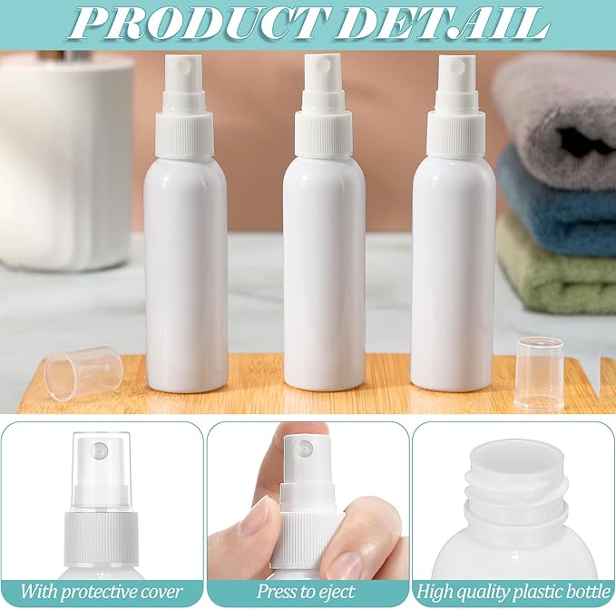 Tanlade 100 Pcs 2oz Small Spray Bottles Refillable Mini Spritzer Clear Empty Plastic Spritz Bottle Refillable Reusable Travel Size Mist Sprayer for Travel Cleaning Perfume Liquid(White)