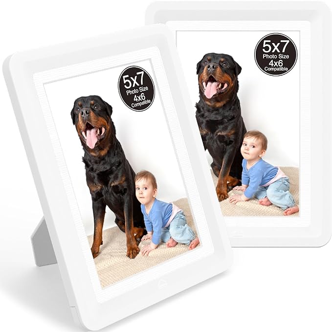 2-Pack 5x7 Picture Frame or 4x6 with Mat – Shatterproof Plastic Photo Frame for Family, Nursery, and Playroom, Wall & Tabletop Picture Frames for Home, Office, Safe & Lightweight Design in Pearl White