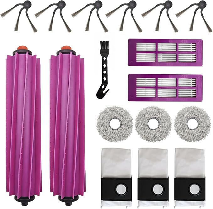 Replacement Accessories for Eureka J15 Evo Ultra Robot Vacuum,2Rubber Main Brush,3Mop Pads,2Filters,6Side Brush,3Dust Bag,1Cleaning Brush.