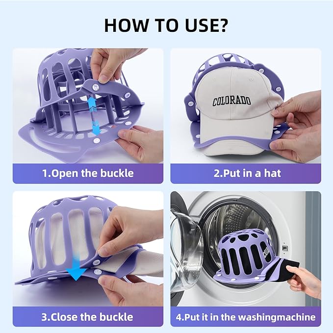 Silicone Hat Washer Cage Hat Cleaner for Baseball Caps, Rust-Proof & Shape-Saving Design,Ball Cap Washer Fit for Adults and Kids Hats Shaper,Flexible and durable，Cap holder,Purple