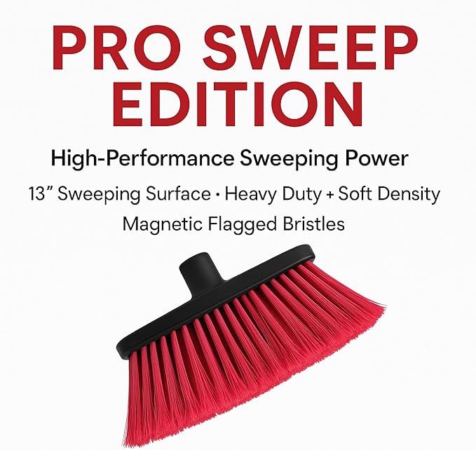 Healing Atlas Aria Red Pro Sweep Edition – 13” Wide Sweeping Surface – Heavy-Duty Magnetic Flagged Bristles – Universal Thread – Recycled PP – Deep Indoor/Outdoor Professional Sweeper (RED, ARIA)