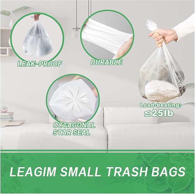 Small Trash Bags 2.6 Gallon-108 Count Leakage-Proof Strong, Small Mini Garbage Bags for Bathroom, Bedroom, Office, White Small Trash Can Liners