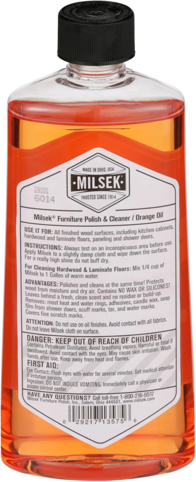 Milsek Furniture Polish and Wood Cleaner with Orange Oil - Multipurpose Cleaning Supplies for Home and Household from Hardwood Floors to Kitchen Cabinets- 12 Fl Oz (Pack of 12)