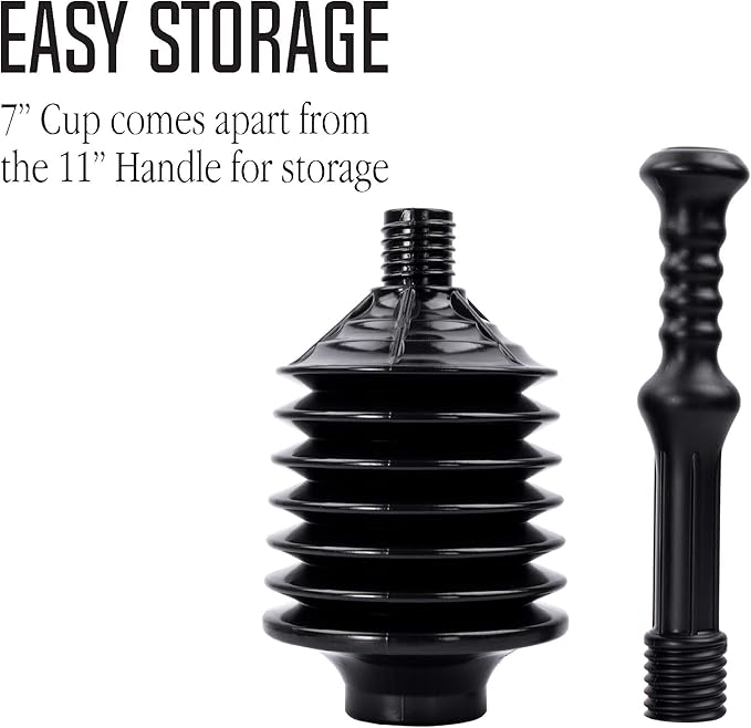JS Jackson Supplies Professional Bellows Accordion Toilet Plunger, High Pressure Thrust Plunge Removes Heavy Duty Clogs from Clogged Bathroom Toilets, All Purpose Power Plungers for Bathrooms, Black