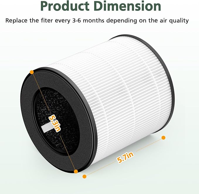 B-D02L Air Purifier Replacement Filter, Compatible with MOOKA and KOIOS B-D02L Air Purifiers, VEWIOR B-D02U Air Purifier, 3-in-1 HEPA Air Filter for B-D02L and B-D02U Air Purifiers, 2 Pack