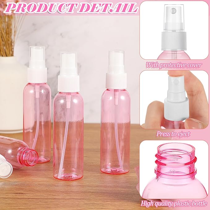 Tanlade 100 Pcs 2oz Small Spray Bottles Refillable Mini Spritzer Clear Empty Plastic Spritz Bottle Refillable Reusable Travel Size Mist Sprayer for Travel Cleaning Perfume Liquid(Red)