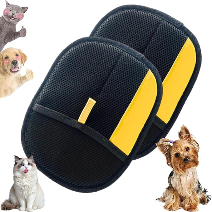 Pawsnheart Pet Hair Removal Glove for Cats & Dogs, Electrostatic Fur Remover Mitt for Furniture Sofa Carpet Car, Reusable Pet Hair Cleaning Glove, Lint Free Dog Cat Hair Cleaner Tool (2 Pcs)