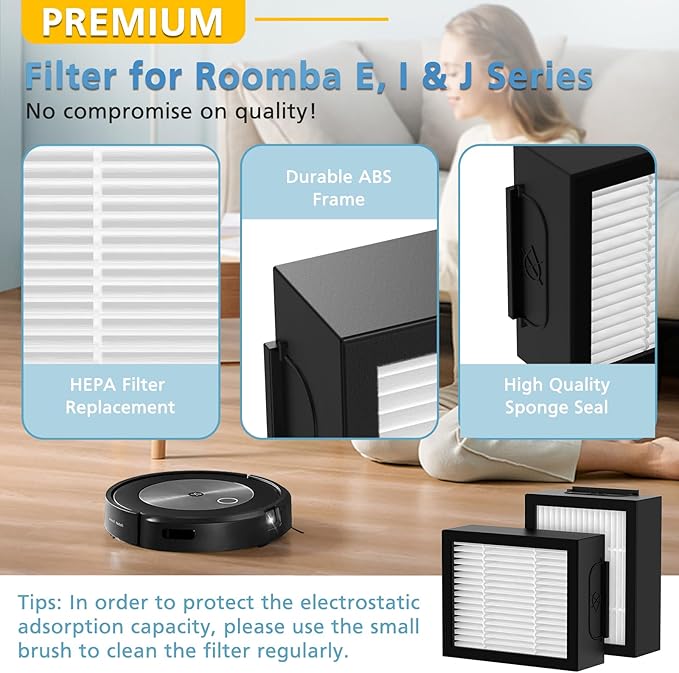 Filter Replacement for iRobot Roomba e, i and j Series i7 i7+/plus i3 i3+ E5 E6 E7 i4 i6 i6+ i8 i8+ Robot Vacuum Cleaners parts, 9 Pack High Efficiency 4639161 Filters