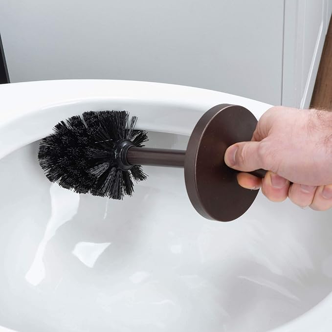 JS Jackson Supplies Sleek Toilet Brush and Holder with Metal Handle - Bronze, Pack of 2