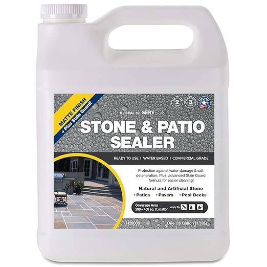 Serveon Sealants Natural Stone Sealer Plus Stain Guard (Matte Finish) Commercial Grade Outdoor Indoor Waterproof Grout Sealer Protects Pavers Pools Patios Landscape Stones (1 Gallon) H2900S