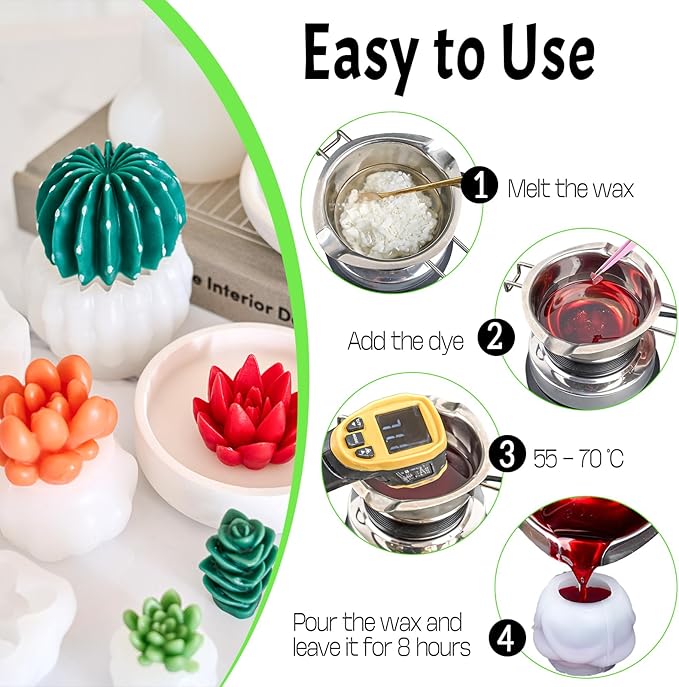 Succulent Wax Molds for Candle Making 10 Pack 3D Cacti Silicone Candle Mold Handmade Cactus Flower Plant Decorate Cement Resin Casting Soap Ornament Craft Mold Chocolate Cake Fondant Moulds Home Decor