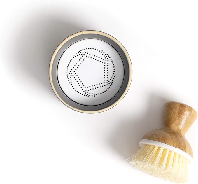 Full Circle Bubble Up Bamboo Dish Brush & Ceramic Soap Dispenser – [Bamboo Coating] Family Safe, Formaldehyde-Free – Kitchen Scrub Brush for Dishes, Nonstick & Cast Iron, Gray