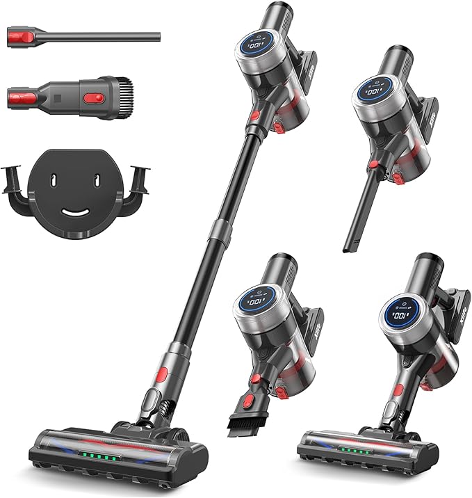 Xlife Cordless Vacuum Cleaner 45KPa 550W for Pet Hair & Multi-Surface Greenlight Reveal Dust 7-Stage HEPA Filter Long Runtime Anti-Tangle Roller Adjustable Stick Lightweight (P2)