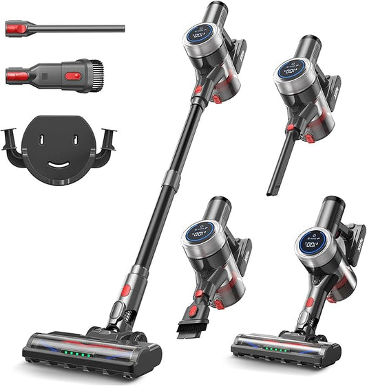 Xlife Cordless Vacuum Cleaner 45KPa 550W for Pet Hair & Multi-Surface Greenlight Reveal Dust 7-Stage HEPA Filter Long Runtime Anti-Tangle Roller Adjustable Stick Lightweight (P2)