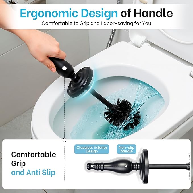 Megier Matt Black Toilet Brush and Holder Set, Toilet Bowl Brush with Heavy Duty Wide Base,Deep Cleaning Modern Bathroom Cleaner Brush -Space Saving