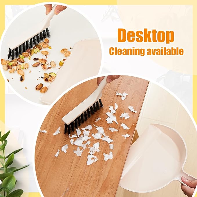 Sliner 18 Pack Mini Dustpan and Brush Set Beige Plastic Dust Pans with Brush Small Broom and Dustpan Set Mini Broom Dust Pan for Home Office Kitchen Table Desktop Floor Cleaning Supplies