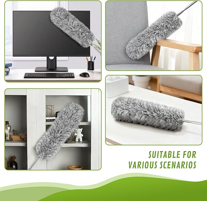MimAuto 7-in-1 Telescopic Duster Kit with 100-Inch Pole, Microfiber & Cobweb Brush for Ceiling Fans, Blinds, High Cleaning