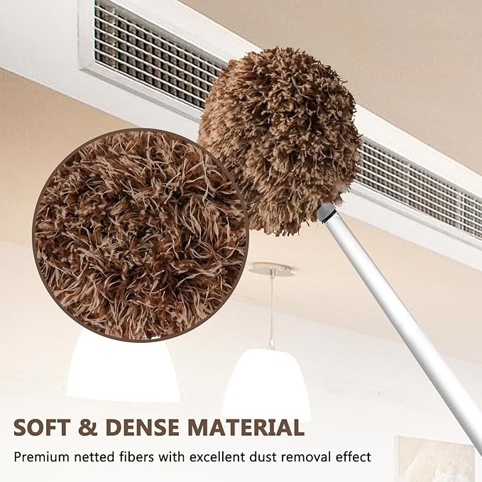 Heonay Ceiling Fan Cleaner Duster Reusable Microfiber Ceiling Fan Blade Cleaner Removable Duster with Extension Pole Adjusts 13 to 49.7 Inch for Cleaning Walls Furniture Door Window Top (Beige Brown)